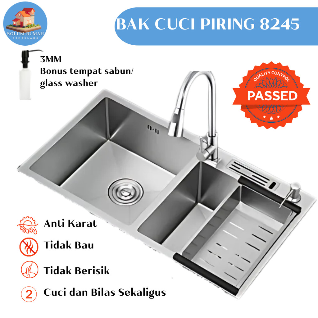 Wastafel Dapur 2 Lubang Stainless Steel Anti Karat
