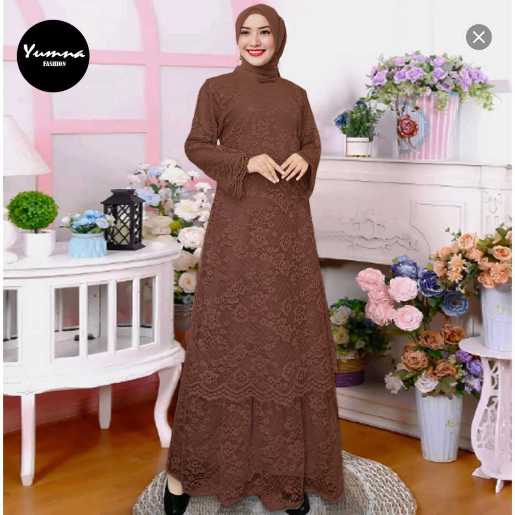[ Termurah ] Gamis Malaysia Yumna Brukat Premium 2 Tingkat Baju Remaja Dewasa Wanita Pesta Kondangan