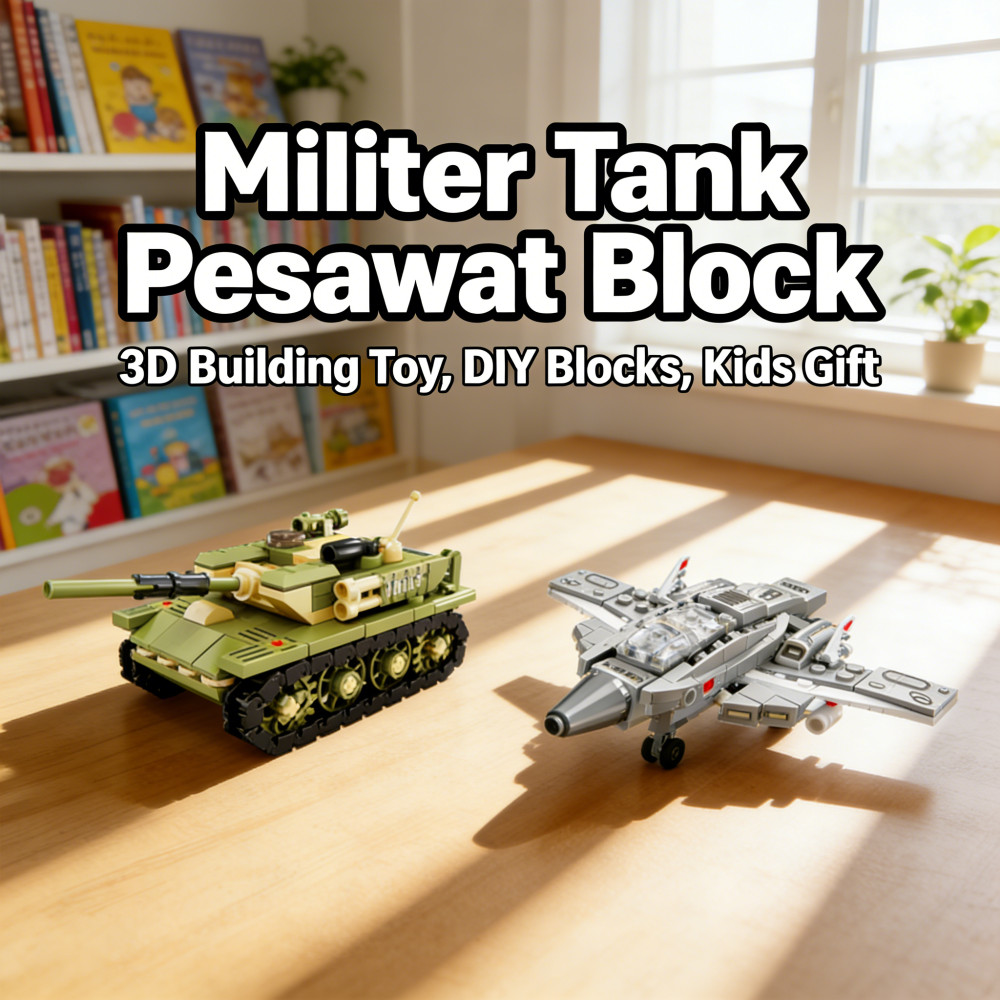 Rakit Susun Blok Decool Kendaraan Militer 3D Mobil Tank Pesawat Tempur Mainan