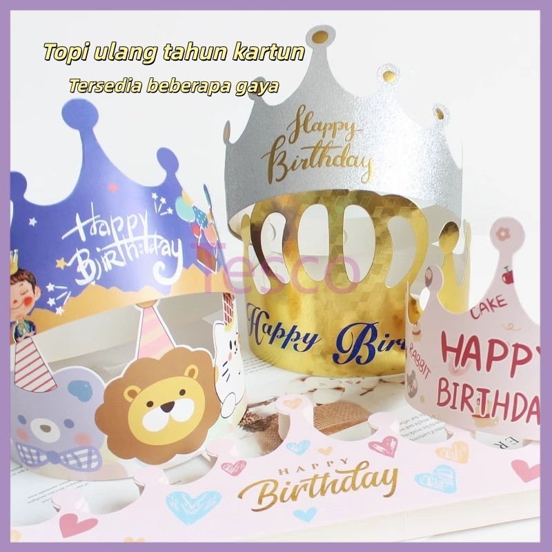 Tesco Topi Ulang Tahun Kartun Anak-anak / Topi Mahkota Dekorasi Pesta / Topi Kue Lucu untuk Anak Lak