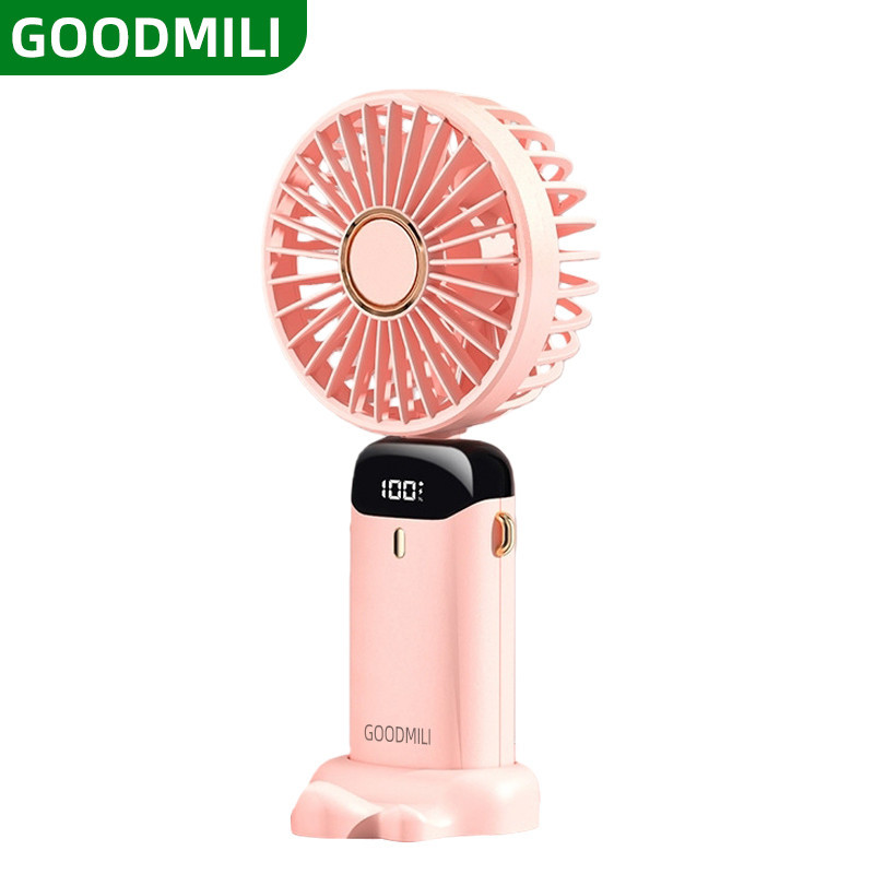 GOODMILI Kipas Angin Mini Portable USB Lipat 5-Speed Wind LED Display Dengan Untuk kipas angin porta