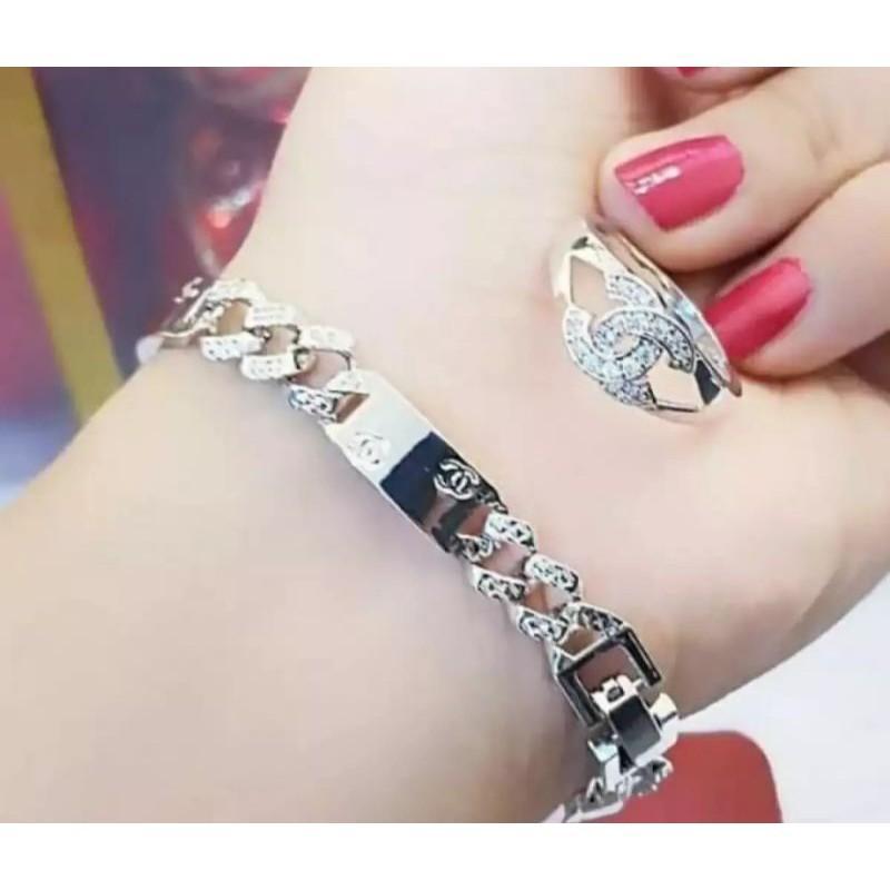 COD SET Gelang TITANIUM FREE Cincin TITANIUM Wanita Dewasa Anti Karat