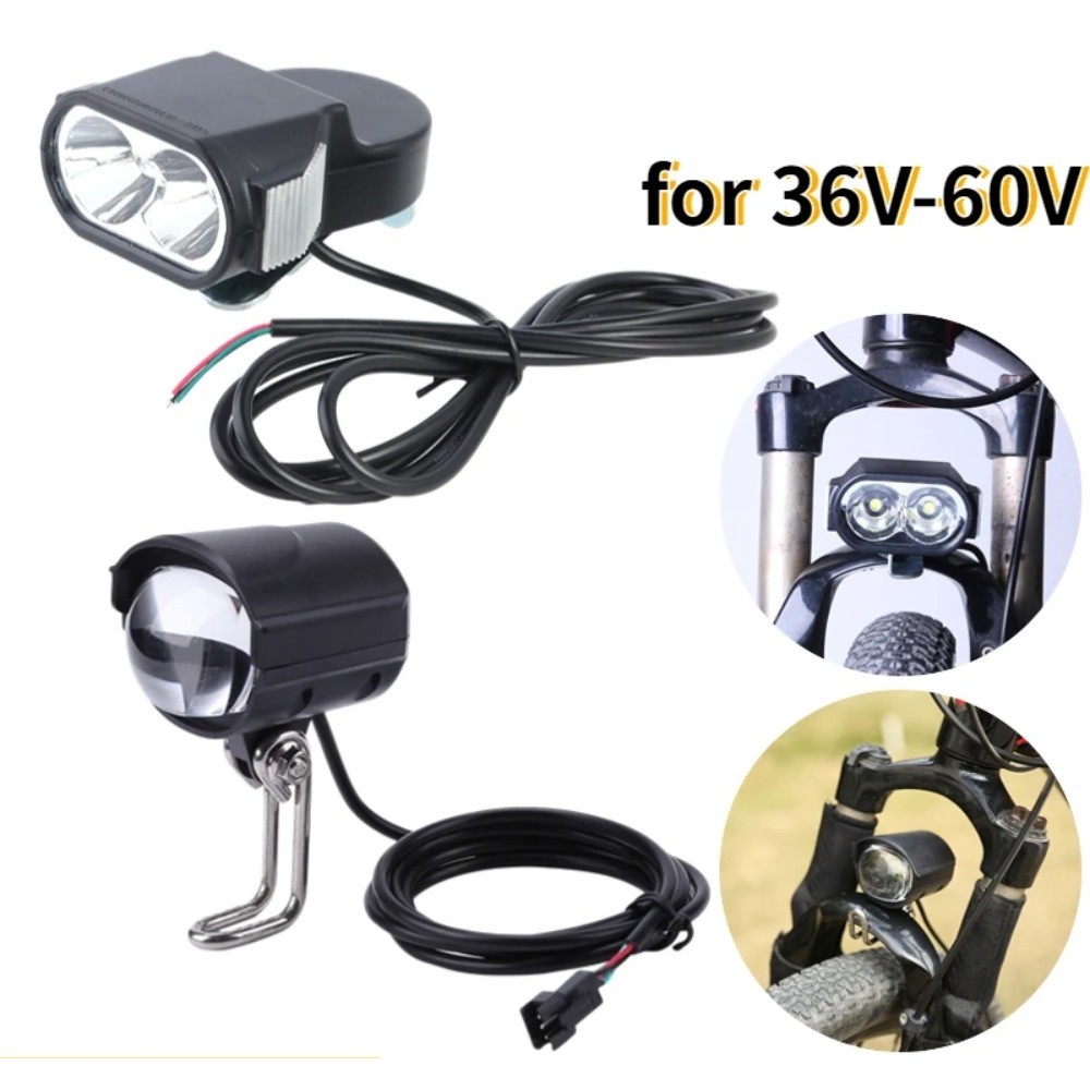 Lampu Sepeda Listrik 2 in 1 DC 36V 48V 60V, Lampu Depan Sepeda Listrik Tahan Air, Lampu Senter Skute