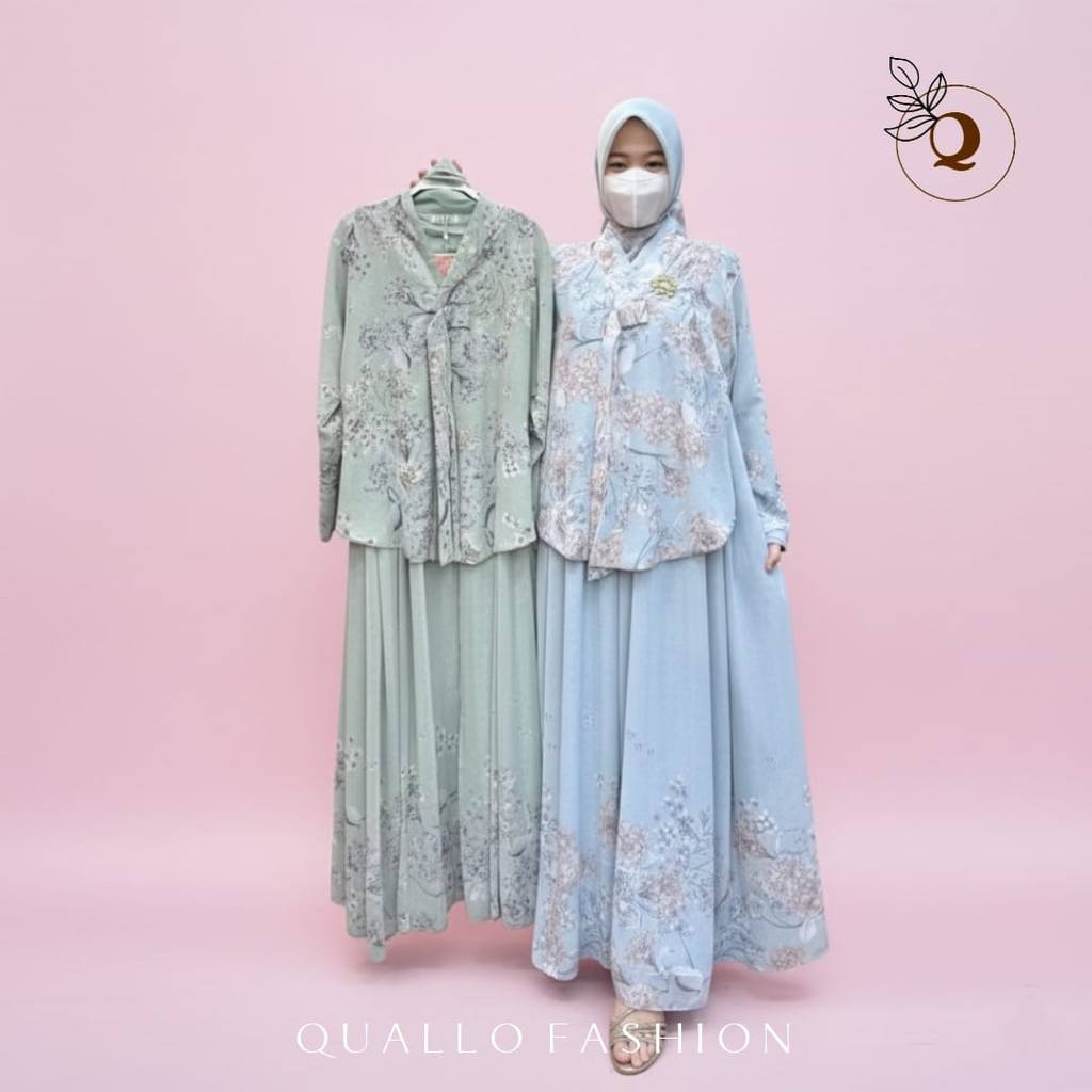 Quallo | FREE HIJAB Gamis Hanbok Korea Style Terbaru - Dress Muslimah Mewah Ethnic - Gamis Modern Ke