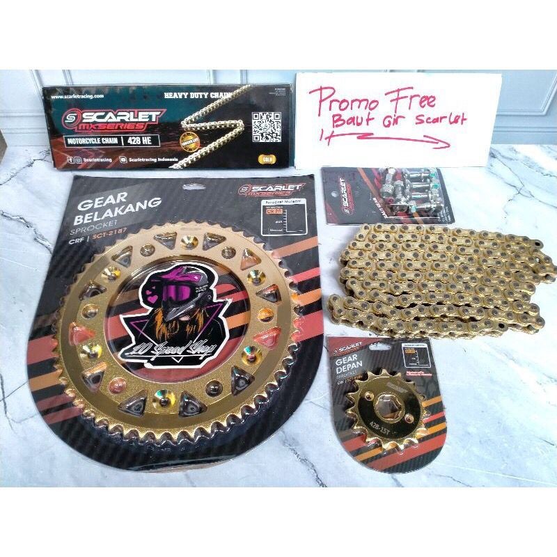 TERBARU Paket Gear Set Crf 150 Gir Depan Belakang Scarlet Set Rantai scarlet Crf 150 Gear Crf Scarle