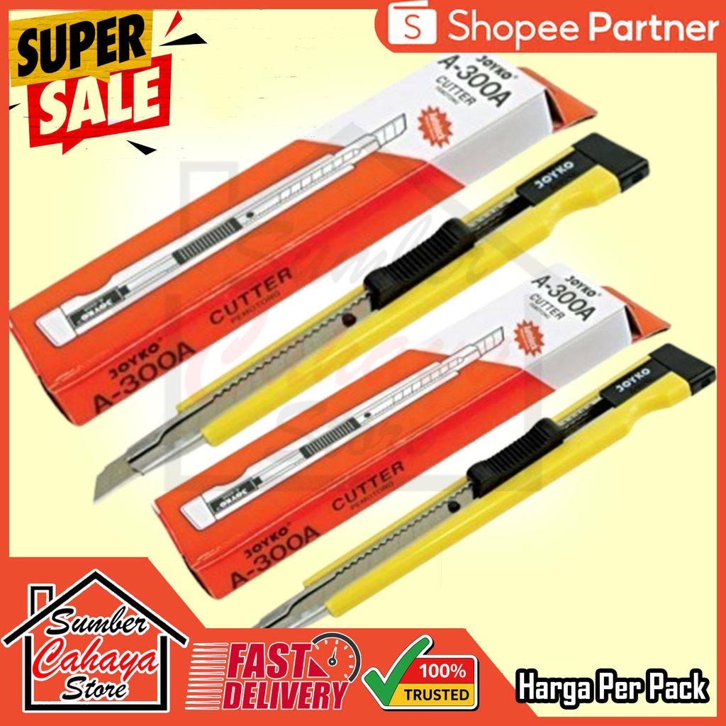Cutter Joyko A-300A Pemotong Kertas Plastik Lakban Paket Unboxing Cutter Kecil Tajam Stainless Steel