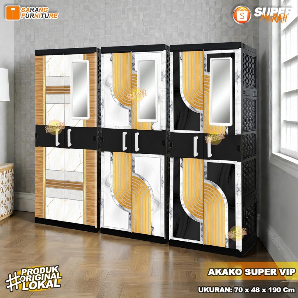 Lemari Pakaian Plastik Jumbo Printing Akako Super VIP Pakaian Jumbo Kabinet dengan Cermin Plastik
