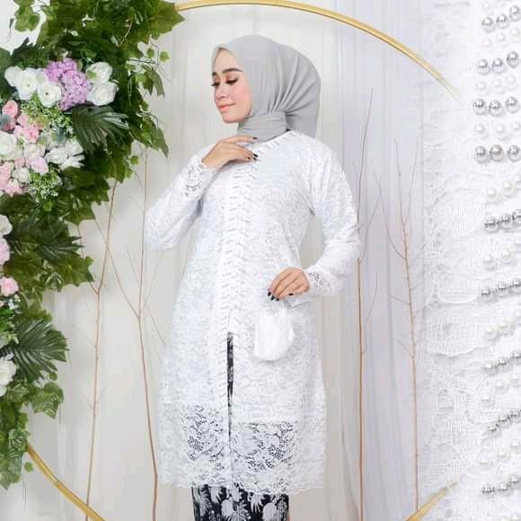 Kebaya Atasan Tunik Kancing Brokat Payet Ibu Hajat Baju Pesta Kondangan Wisuda Mewah Mutiara - cokla