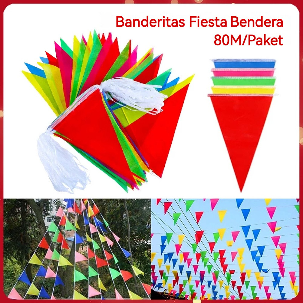 Spanduk Segitiga Kain Multicolor 80 Meter untuk Dekorasi Indoor dan Outdoor