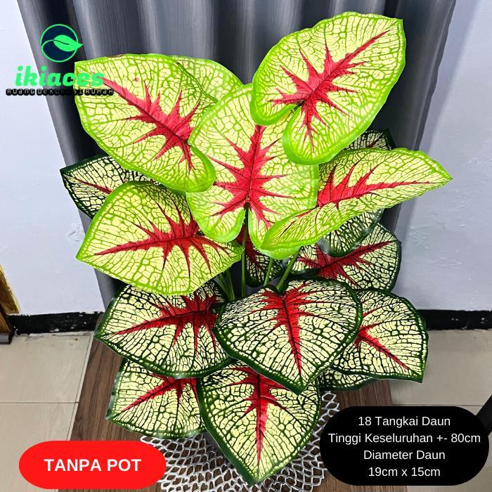 DAUN AGLONEMA ARTIFICIAL DAUN MONSTERA PLASTIK BUNGA KELADI HIAS MURAH - POT PUTIH [Terlaris]