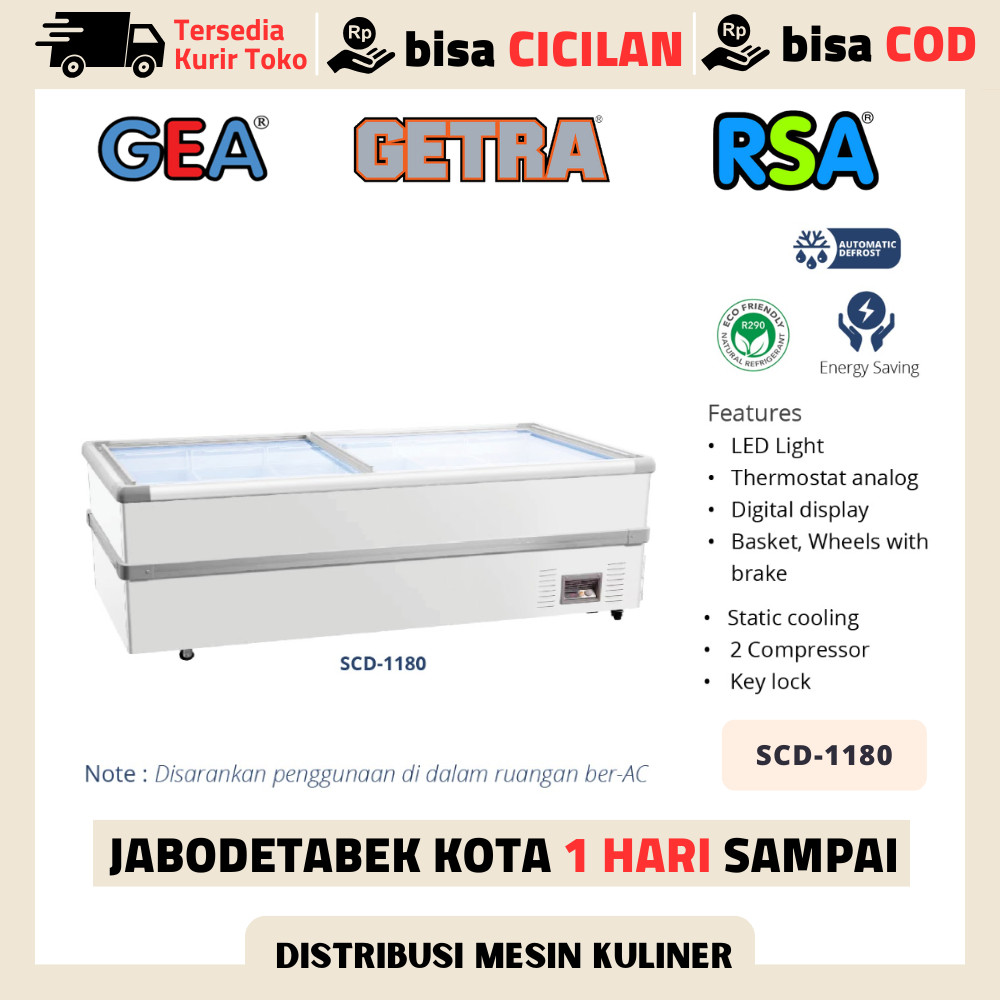 ISLAND FREEZER GEA SCD 1180 SLIDING GLASS FLAT 2 KOMPRESOR GARANSI RESMI