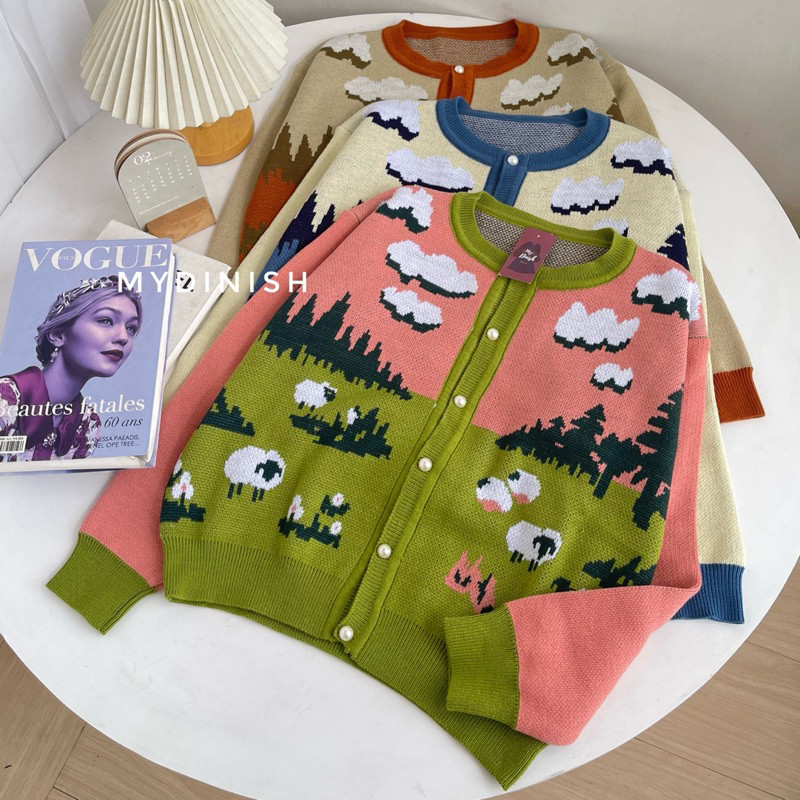 ARDIOSHOP Meyriska Cardy - Kardigan Rajut Wanita Motif Awan