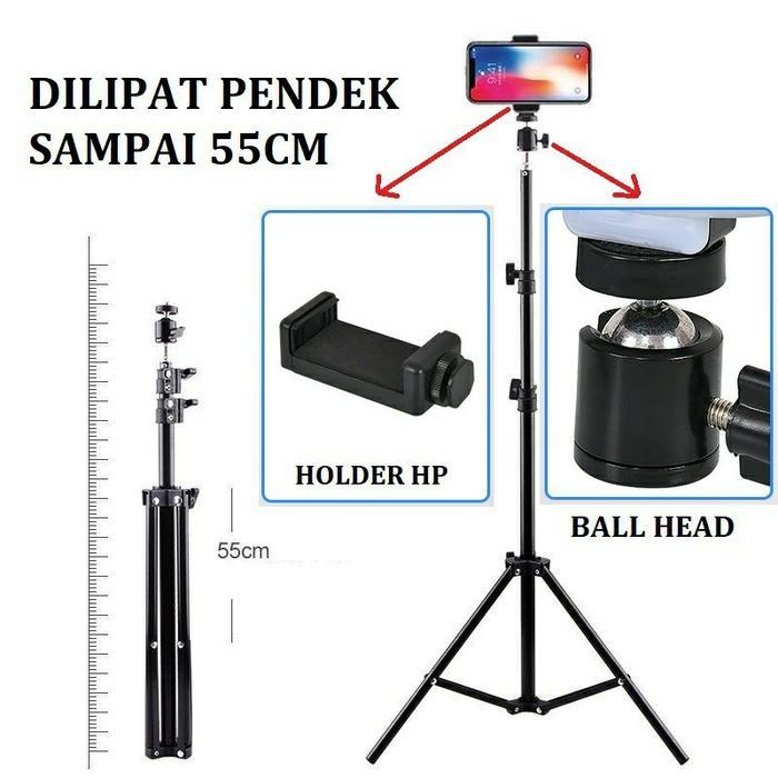 Tripod Hp Stand Ringlight 2m Smartphone With Ballhead Holder U Lighstand Kaki 3