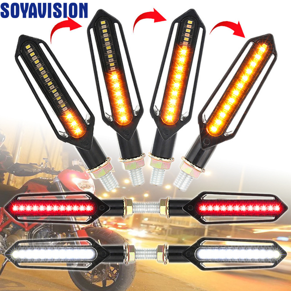 Lampu Sein Motor LED Universal Putih DRL/Lampu Rem Merah+Lampu Sein Mengalir Warna Kuning LED