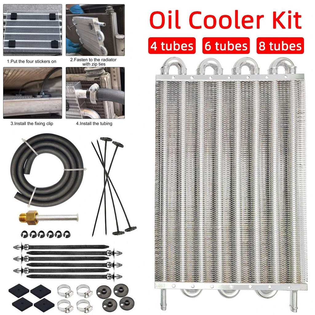 Universal Aluminium Oil Cooler 4 Row 6 Row 8 Row 10 Row Radiator Converter Kit Remote Transmisi Mobi
