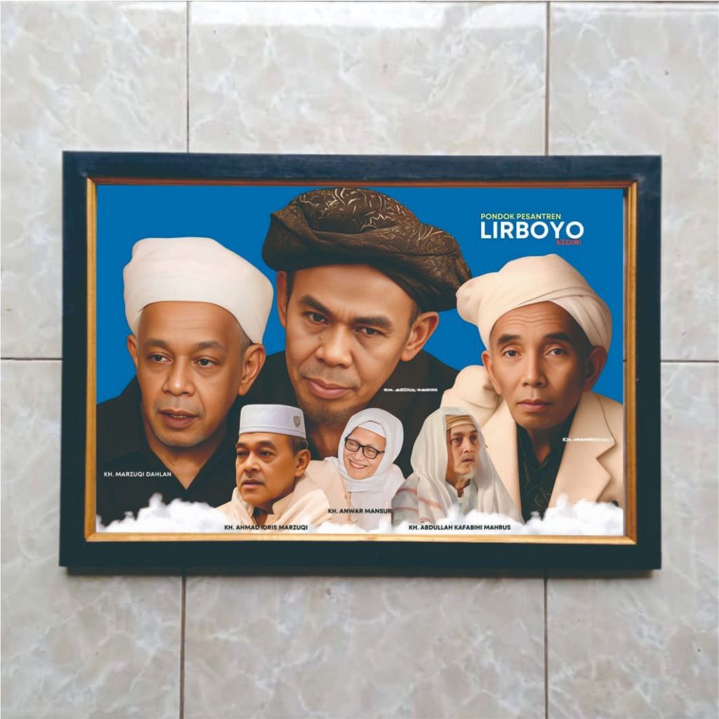 Hiasan Dinding cetak Gambar Masyayikh Lirboyo plus Bingkai