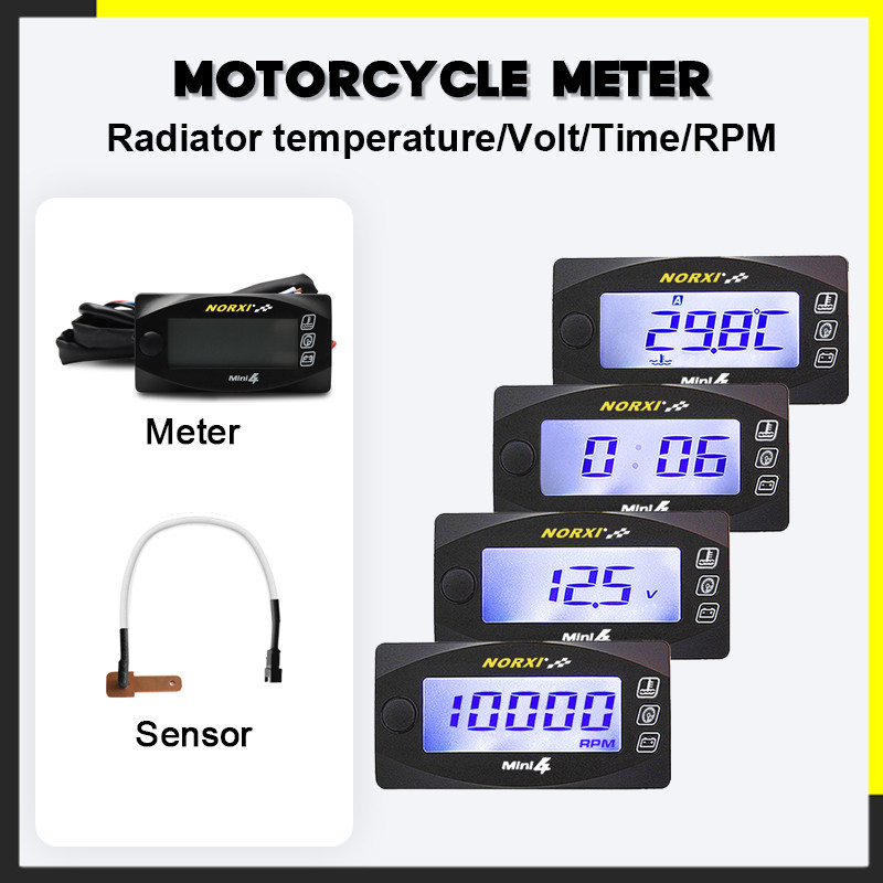 Tachometer Motor Mini 4 Dual Temp Tipe Sirip Sensor Tegangan Waktu RPM Norxi LED Digital Display Qua