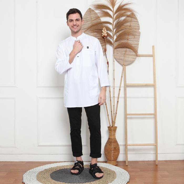 New Collection Lebaran Baju Koko Pria Dewasa Kurta Lengan Panjang - Putih, XXL