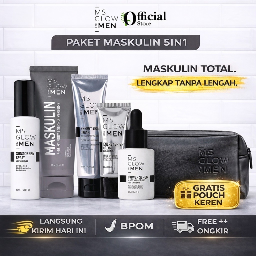 MS Glow Men Paket Maskulin 5in1 Official BPOM Perawatan Wajah Pria Jerawat dan Kulit Kusam Ms Glow F