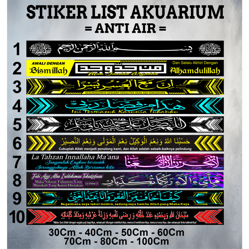 Stiker List Akuarium Desain Kaligrafi Anti Air
