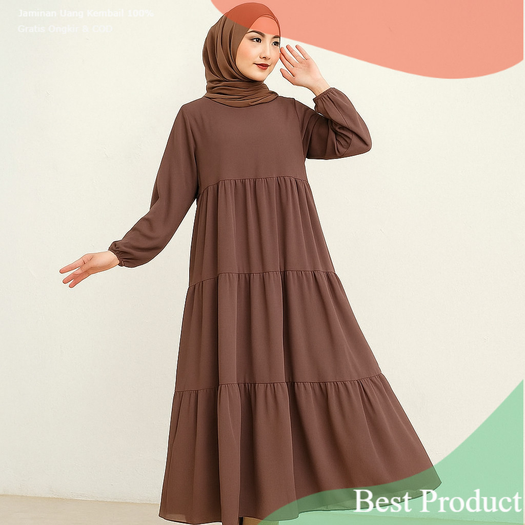 Gamis 3 Susun /  Dress Serut Umpak / Dress Wanita / Gamis Polos - Ceruty Babydoll Best Sellerpakaian