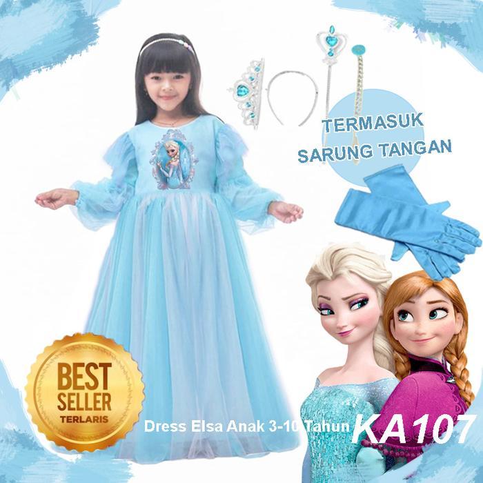 Gaun Baju Dress Frozen Anak 4 5 Tahun SET 4in1 Aksess Elsa Import Terlaris Baju Ulang Tahun Tema Fro