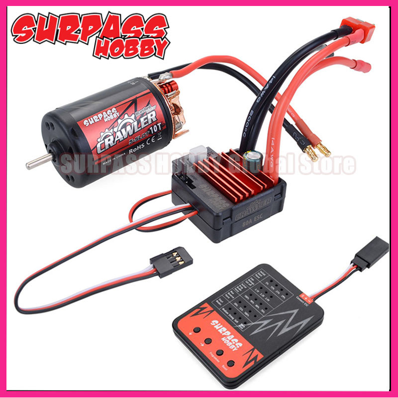 Surpass Hobby Waterproof 5-Slot 550 10T 12T 16T 20T Brushed Motor w/80A ESC + Programe Card for 1/10