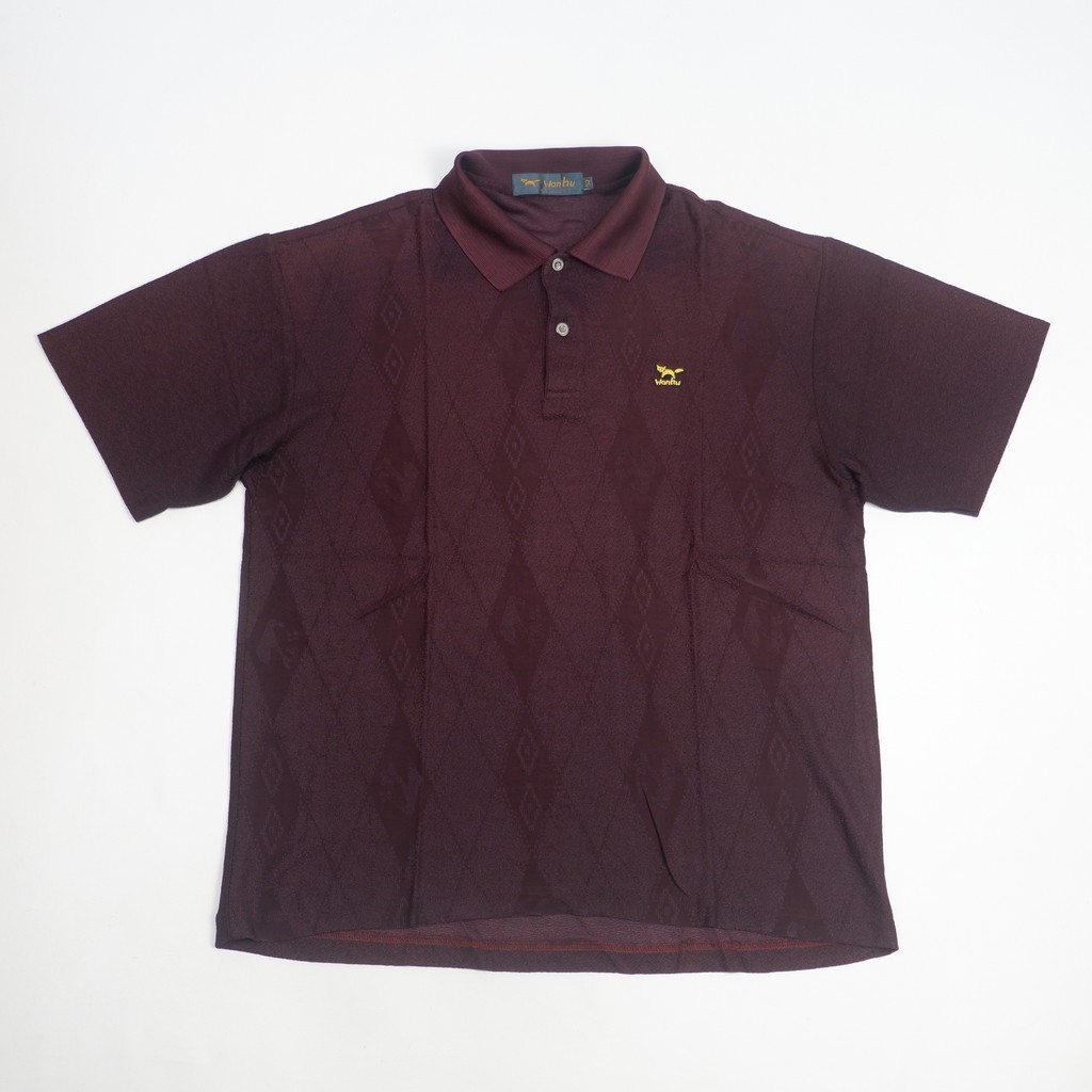 Wonhu Burgundy Pattern Polo Shirt Classic Casual Tee Preloved