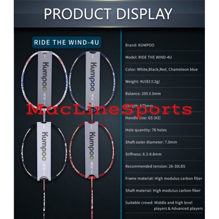 RAKET BADMINTON KUMPOO RIDE THE WIND JAPAN 4U SUPER LIGHT