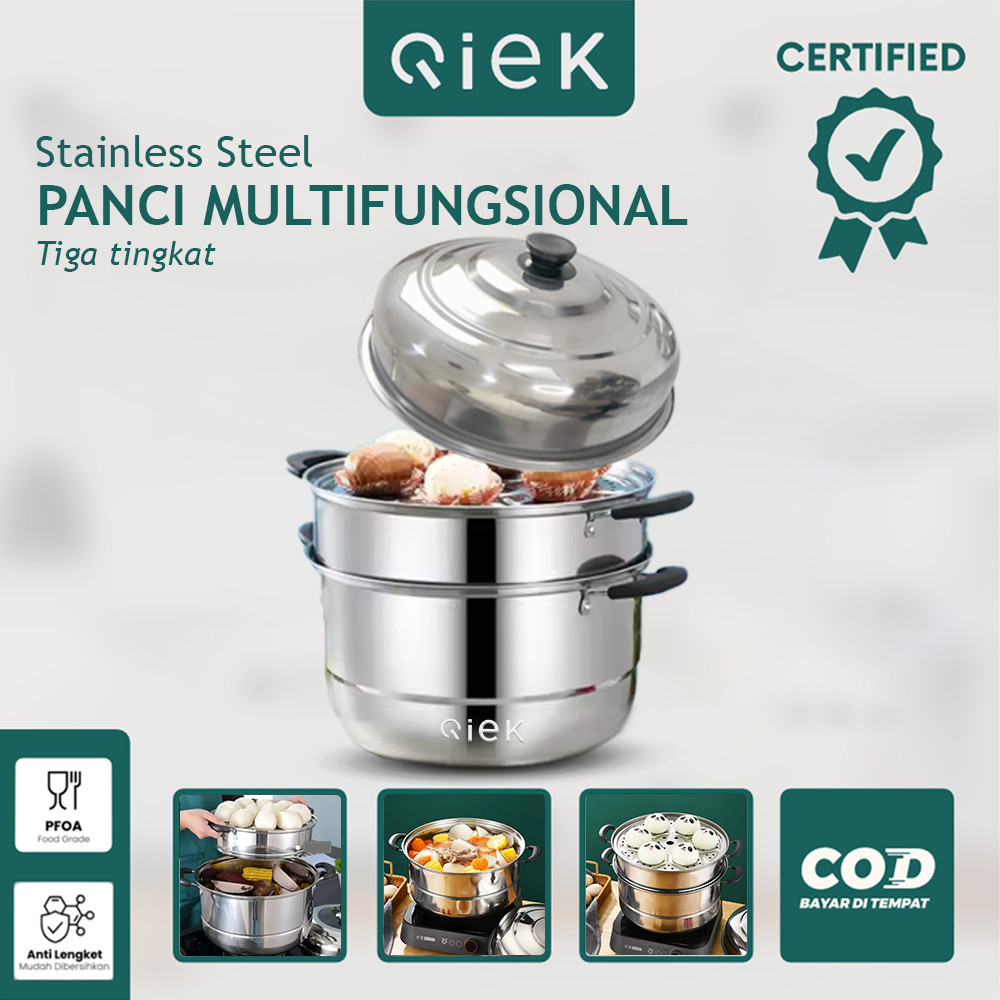 Qiek Panci Kukusan Kecil Panci Tutup Kaca Panci Kukus Stainless Steel Panci Kukus Serbaguna Panci Ku