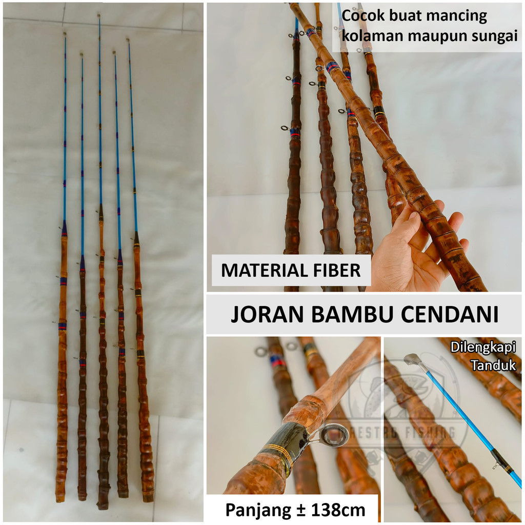 Joran Pancing Fiber Solid Padat Panjang 138cm Gagang Bambu Cendani Gayahan Besutan Premium Ringan