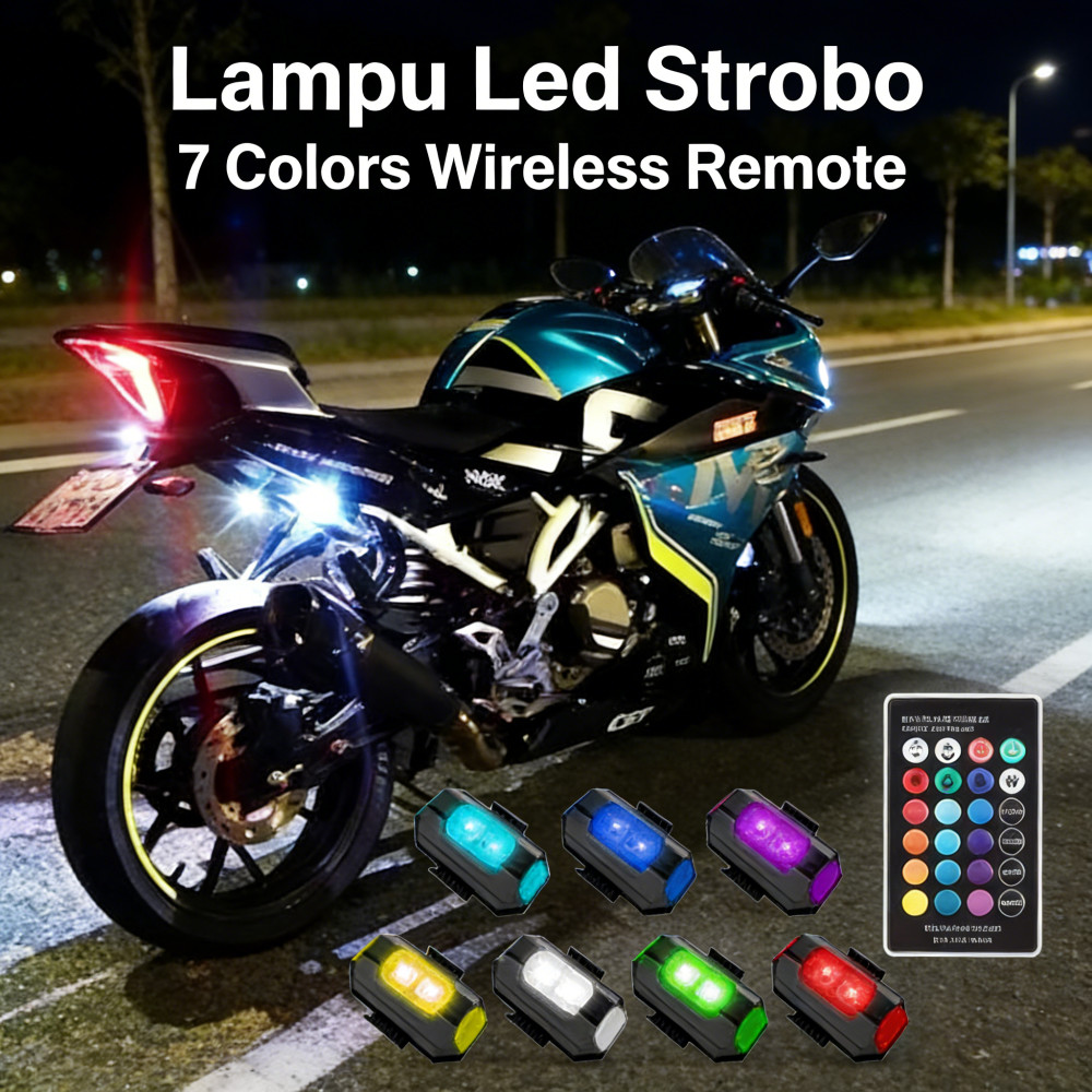Lampu pesawat motor kedip Strobo LED 7 Warna+remot Keamanan Pengaman LED lampu kolong motor/lampu st
