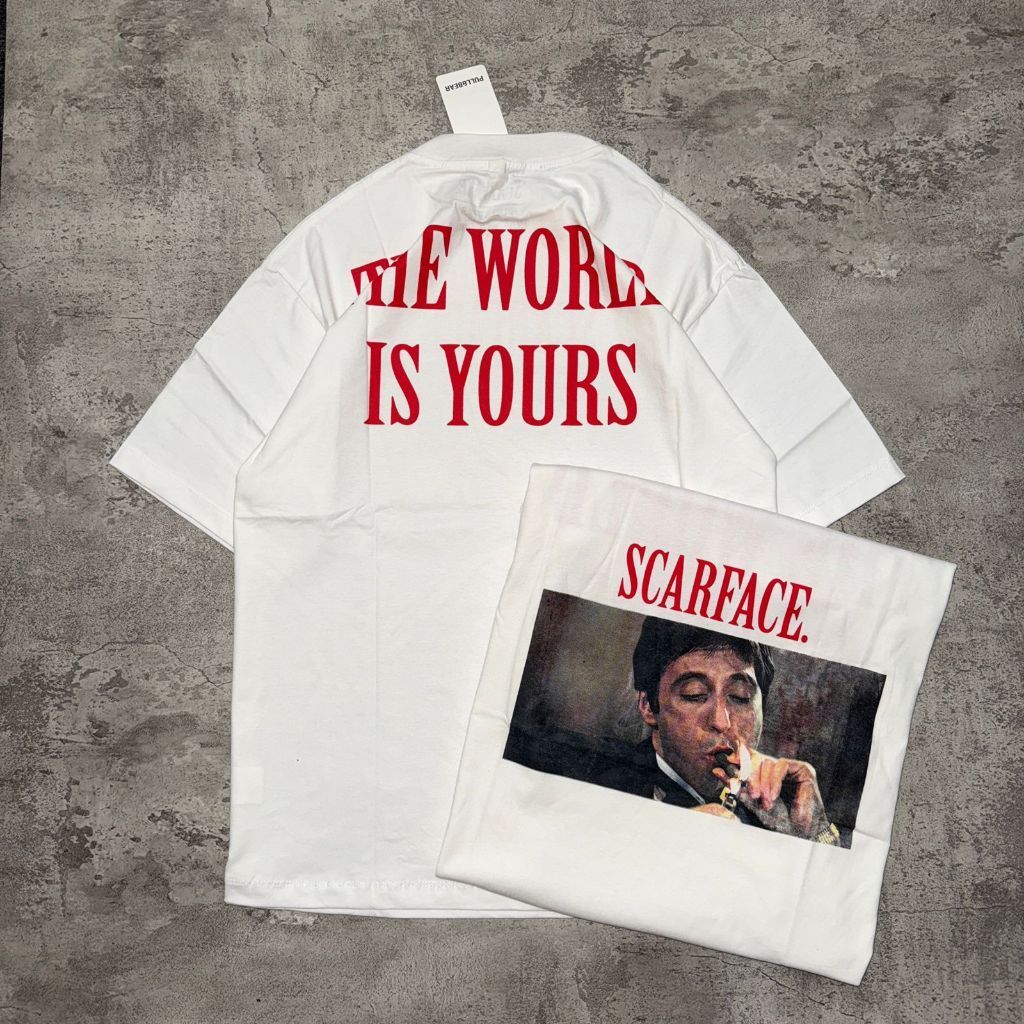 Baju Kaos Pull&Bear Oversize SCARFACE - T Shirt Vintage Oversize Scarface White 20s T-shirt Pria