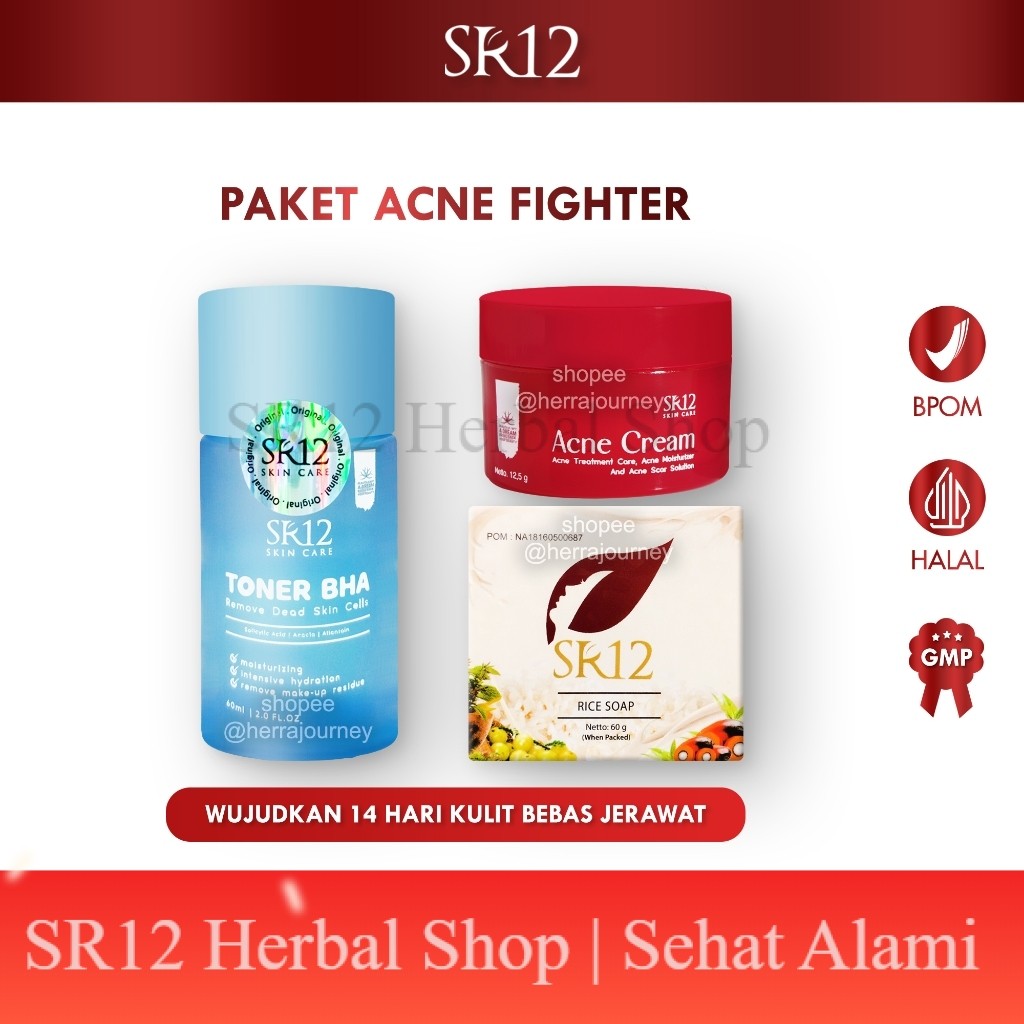 SR12 - Paket Acne Fighter ( Sabun Rice  Toner  Acne Cream)