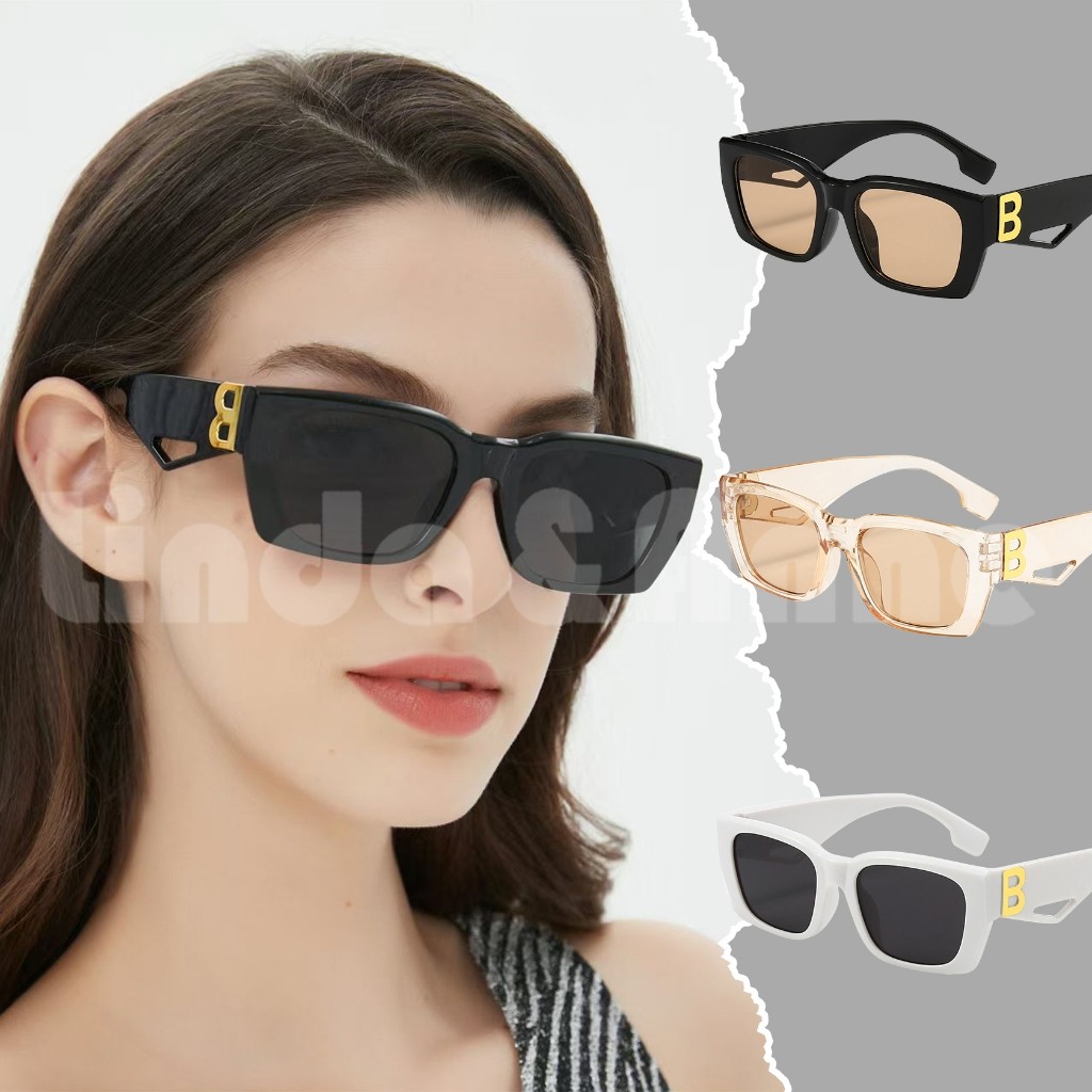 L&A - Kacamata Hitam Persegi B Logo Sunglasses Pelindung Sinar UV400 Fashion Retro