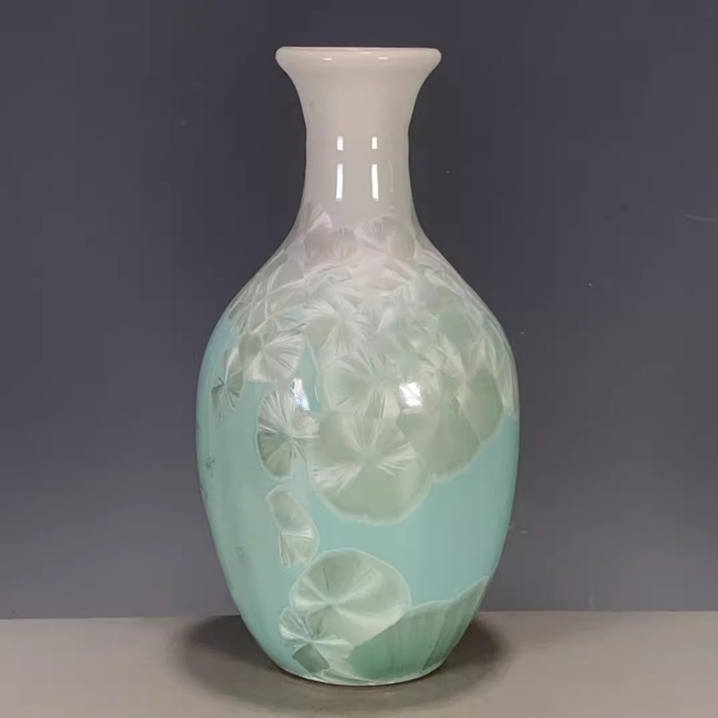 Qing Yongzheng Green Glaze Kiln-Formed Crystalline Vase Vintage Decorative Ornament