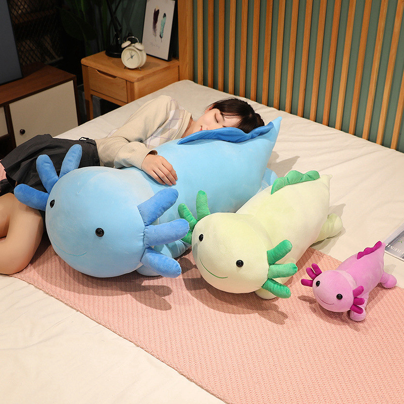 Giant Cuddly Salamander Newt Baby Axolotl Doll Plush Toy Green Blue Pink Rose Red Lying Smiling Face