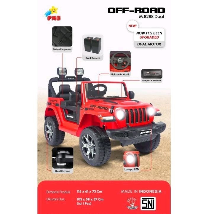 BM Mobil Aki Mainan Anak Jeep Off-Road PMB M-8288 Dual M8288 Dual M 8288 Dual 8288 EVA 8288 EVA