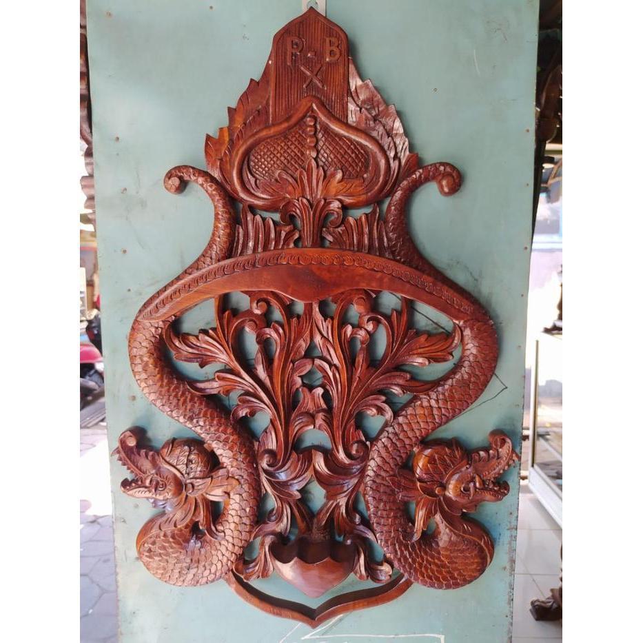 Blawong Tempat Keris Isi 3 Ukiran Naga Keraton Lambang PB X Kayu Jati