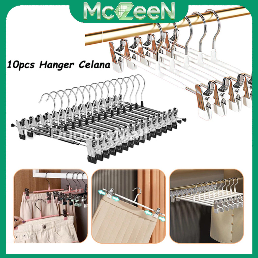 Gantungan Baju & Celana 10 PCS Hanger Jepit Kawat Besi Tahan Lama