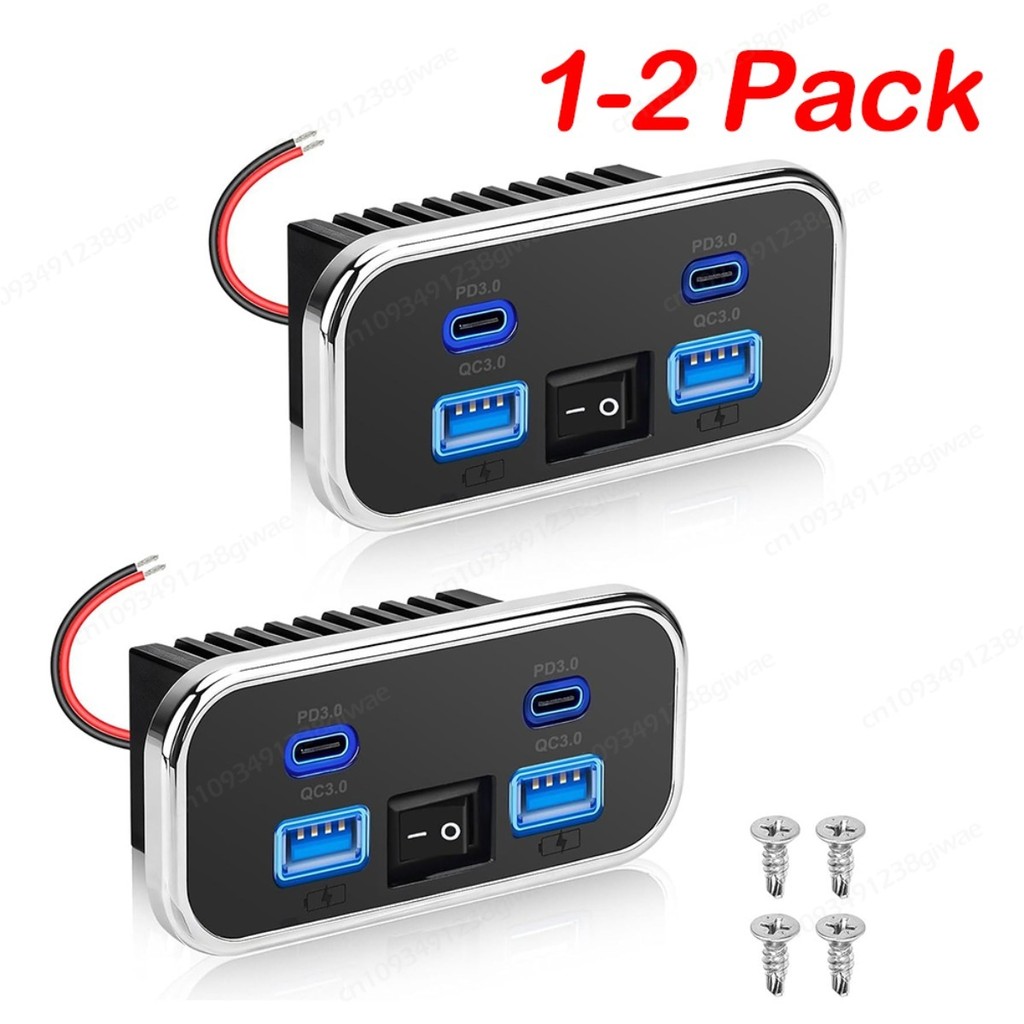 1-2 Pack 76W 12V RV USB Outlet Dual 18W QC3.0 & Dual 20W PD3.0 arger Ports Wall Mount Panel with Swi