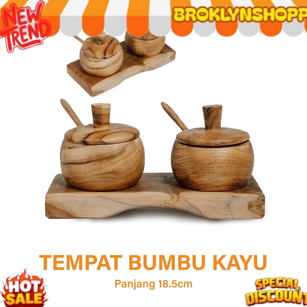 Tempat Garam Kayu 18 cm - Tempat Garam kayu motif serat - Mangkuk Garam - Tempat Bumbu Dapur - Tempa