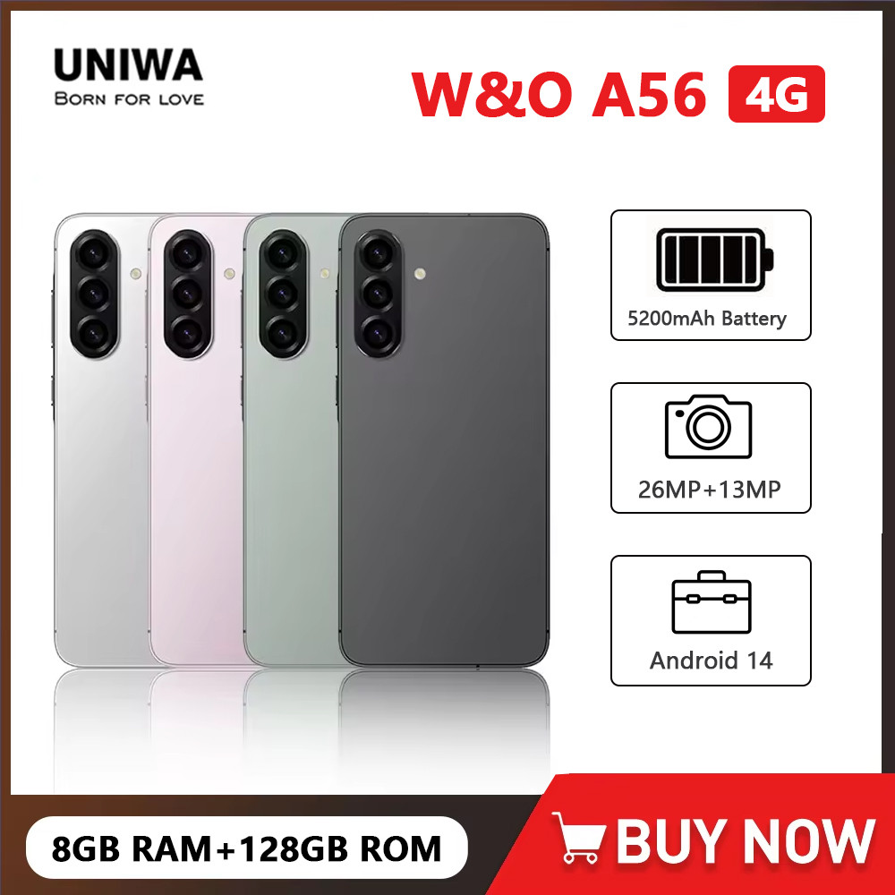 W&O A56 4G Smartphone Android 14 8GB RAM 128GB ROM Mobile phone 6.7 in HD+ splay Dual SIM 5200mAh Ba