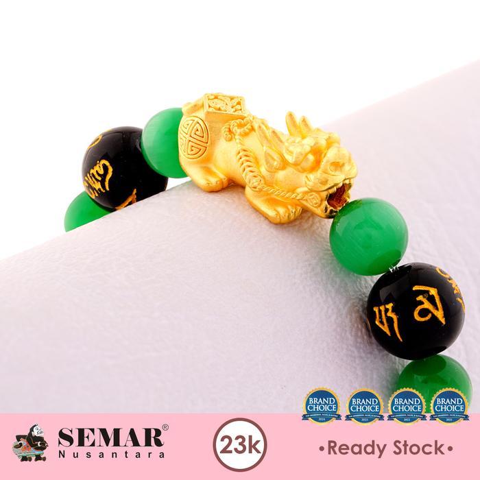 Gelang Emas Giok Hijau Cat Ice Dragon Pixiu Gold 23K Semar Nusantara - 2.4 - 2.7 gram