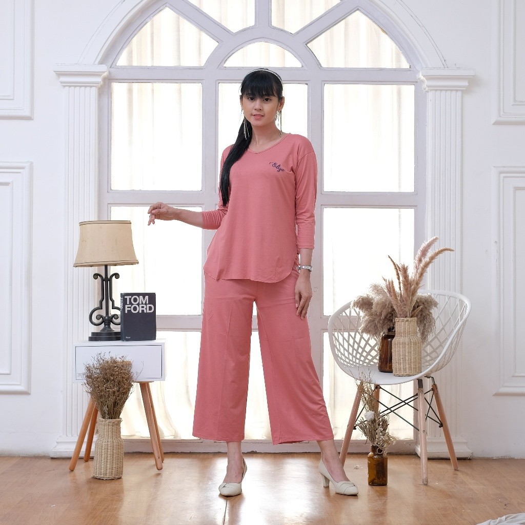 NIWASUMA Setelan Kaos oversize Wanita ( XXL ) /Setcel Spandek Premium lengan 7/8/One Set Spandek Ray
