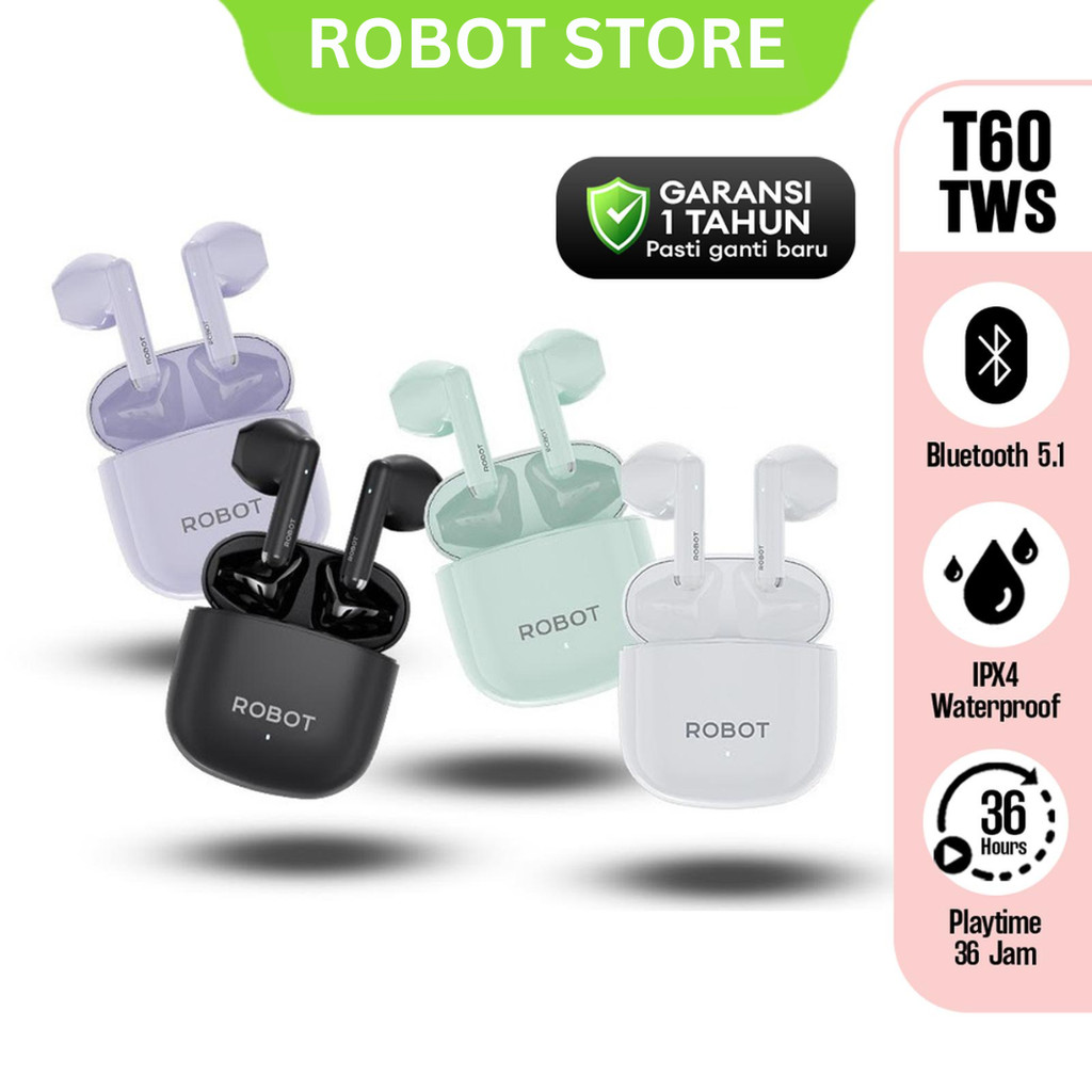 ROBOT T60 Tws Earphone Airbuds Bluetooth 5.3