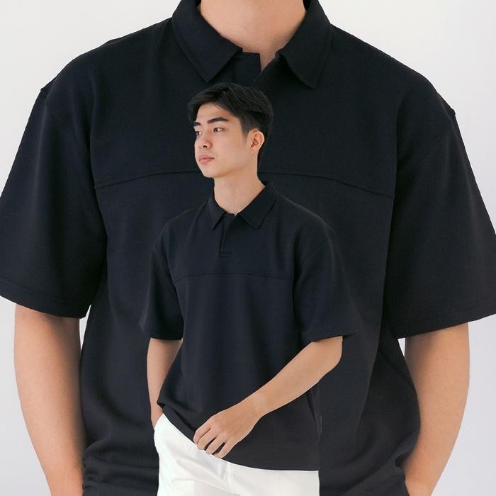LOCAROM Boxy Scuba Polo | Kaos Polo Scuba Kerah | Polo Scuba - S, Hitam