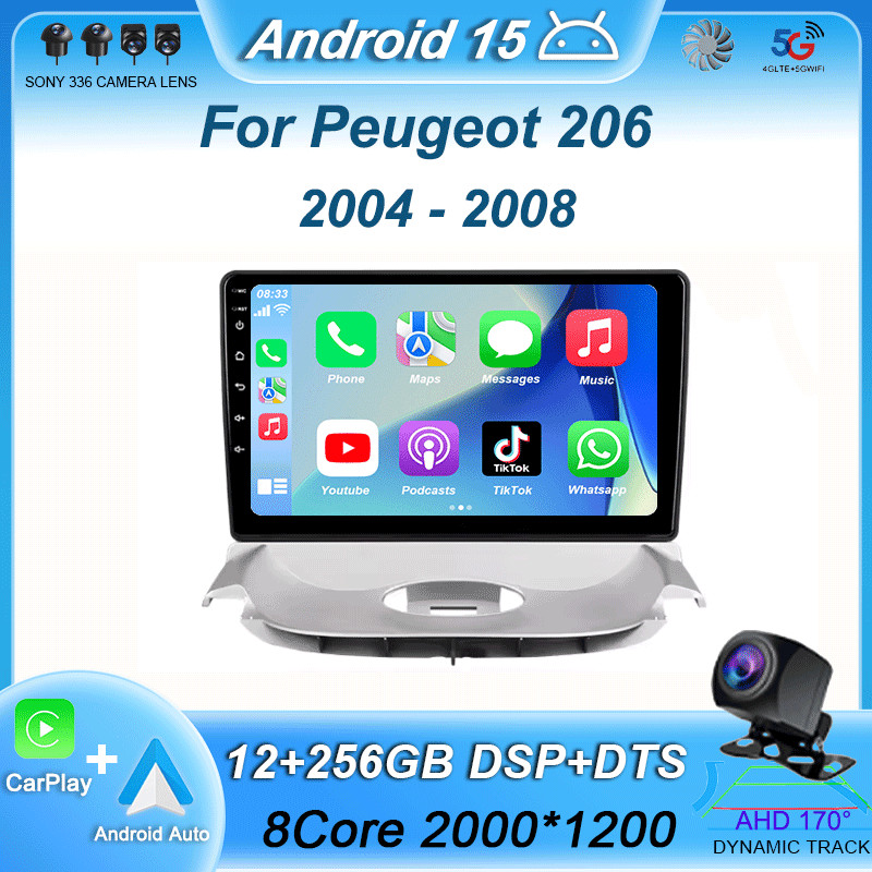 Android 15 QLED Screen For Peugeot 206 2004 - 2008 Multimea Car Player Auto Rao Navigation Head Unit