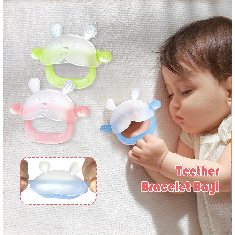 Bayi menenangkan mainan anti-makan tangan kelinci gigi lem gigi grinding mainan gelang silikon gigi 