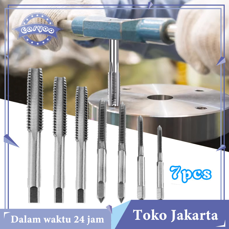 7psc Hand Tap Set M3-M12 Tap Tangan Metrik Mata Bor Tap Die Set Alat Tap Set Senai